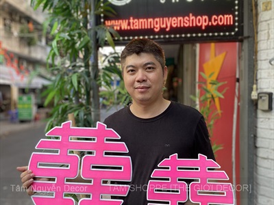 Chữ gỗ Song Hỷ tròn - Wedding nhiều kiểu [Gỗ nhẹ - Sơn thủ công] ĐK 30-40cm CHU-GO-23